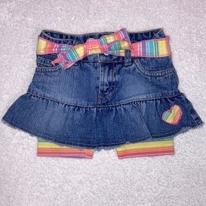 Levi’s red tab ruffle denim skirt with attached rainbow stripe shorts 2t